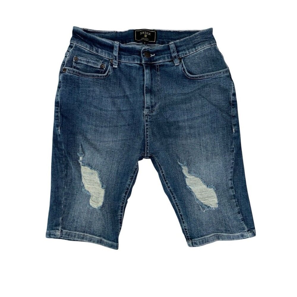 SikSilk Distressed Bermuda Jean Shorts Women’s Size Small 28” Waist Blue Stretch